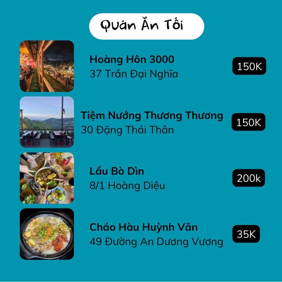 Quán ăn ngon Đà Lạt buổi tối: Hoàng Hôn 3000, Tiệm Nướng Thương Thương, Lẩu Bò Dìn