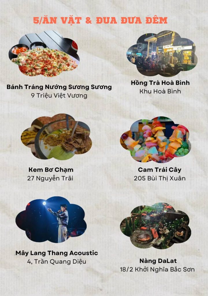 Top món ăn vặt và quán ăn ngon Đà Lạt về đêm như bánh tráng nướng, kem bơ, hồng trà