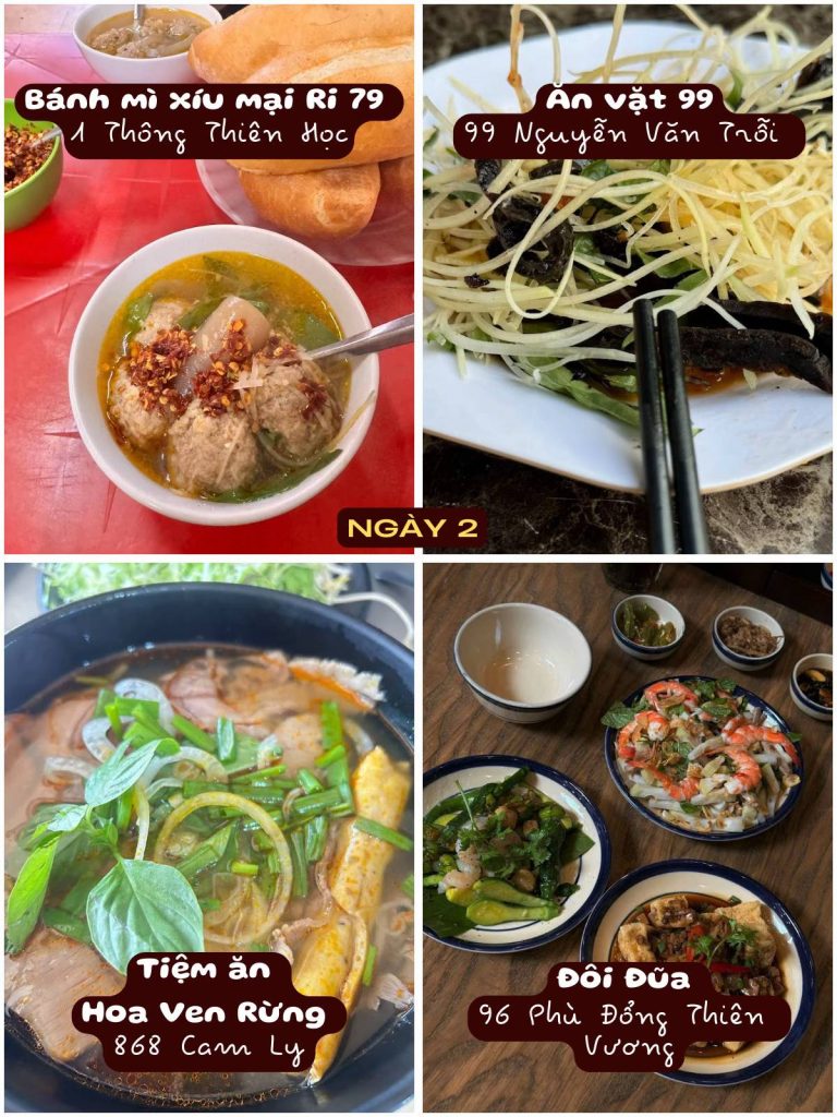 Quán ngon Đà Lạt ngày 2 – Bánh mì xíu mại Ri 79, Ăn vặt 99, Tiệm ăn Hoa Ven Rừng, Đôi Đũa