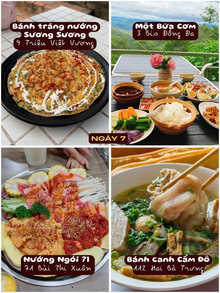 Quán ngon Đà Lạt ngày 6 – Bánh tráng nướng Sương Sương, Một Bữa Cơm, Nướng Ngói 71, Bánh Canh Cẩm Đô
