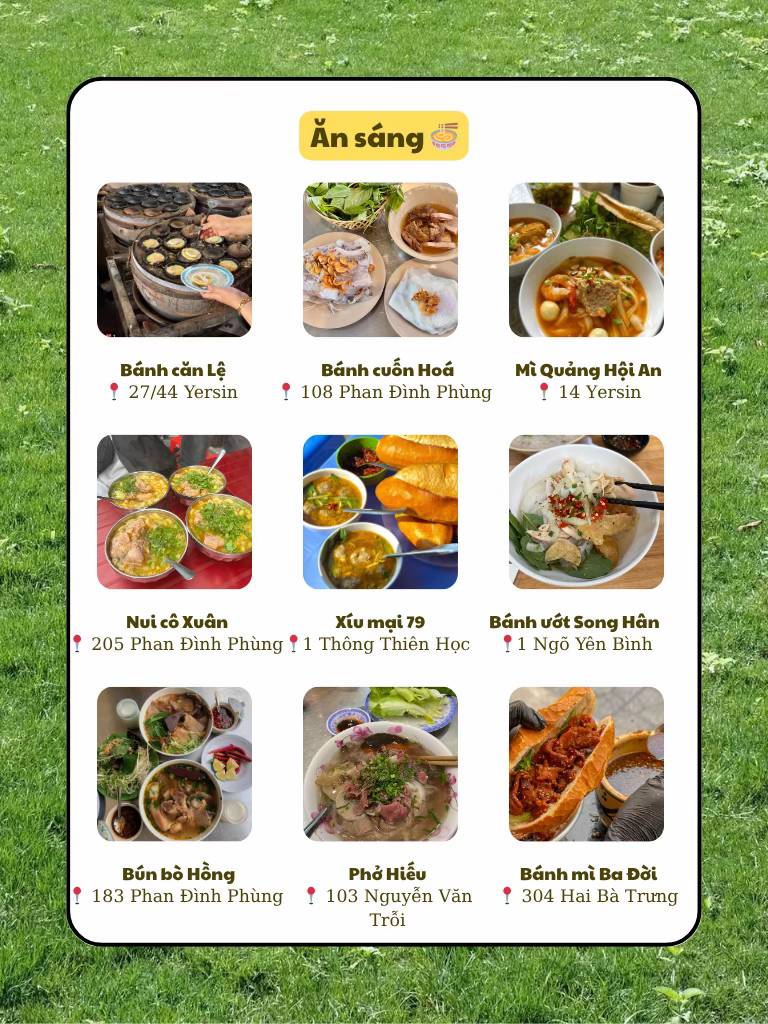 Các món ăn sáng ngon ở Đà Lạt như bánh căn, bánh cuốn, mì Quảng, bánh mì xíu mại – trả lời câu hỏi Đà Lạt ăn gì buổi sáng