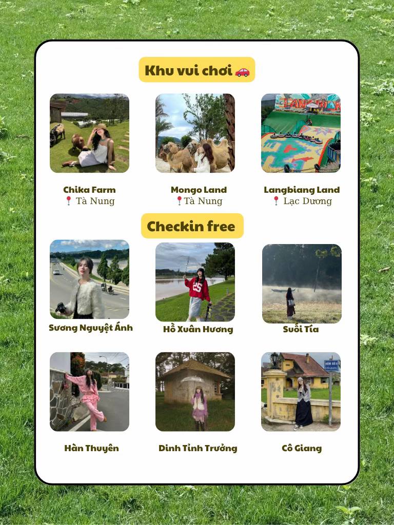 Khu vui chơi và check-in miễn phí ở Đà Lạt, giúp du khách kết hợp tham quan với trải nghiệm ẩm thực Đà Lạt ăn gì