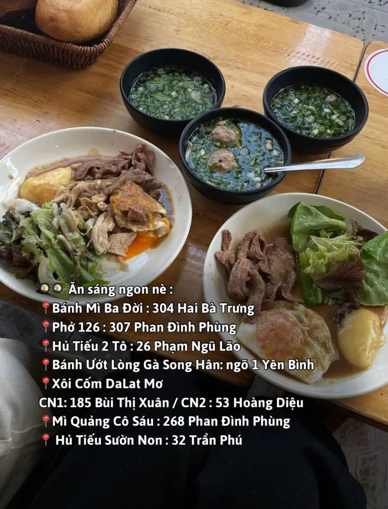 Danh sách quán ăn sáng ngon ở Đà Lạt: bánh mì, phở, hủ tiếu, bánh ướt lòng gà