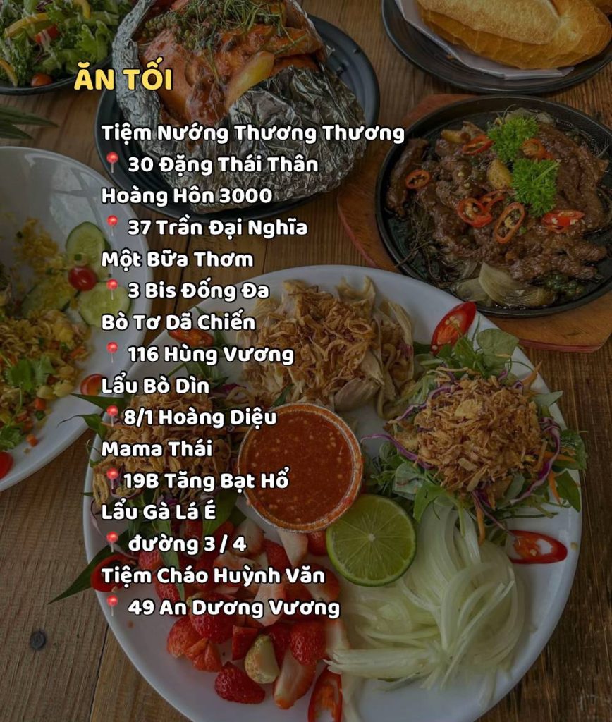 Quán ăn tối Đà Lạt nổi bật như Tiệm Nướng Thương Thương, Hoàng Hôn 3000, Lẩu Bò Dìn, Lẩu gà lá é