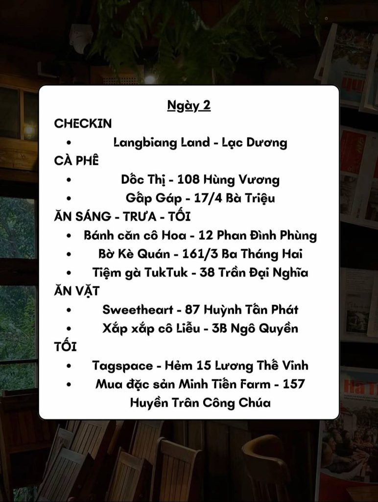 Lịch trình vi vu Đà Lạt ngày 2