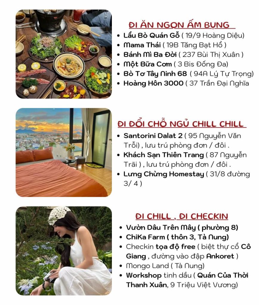 List các quán ăn ngon Đà Lạt, chỗ ngủ, đi chill