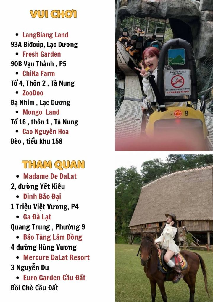 Địa điểm vui chơi + Tham quan ở Đà Lạt