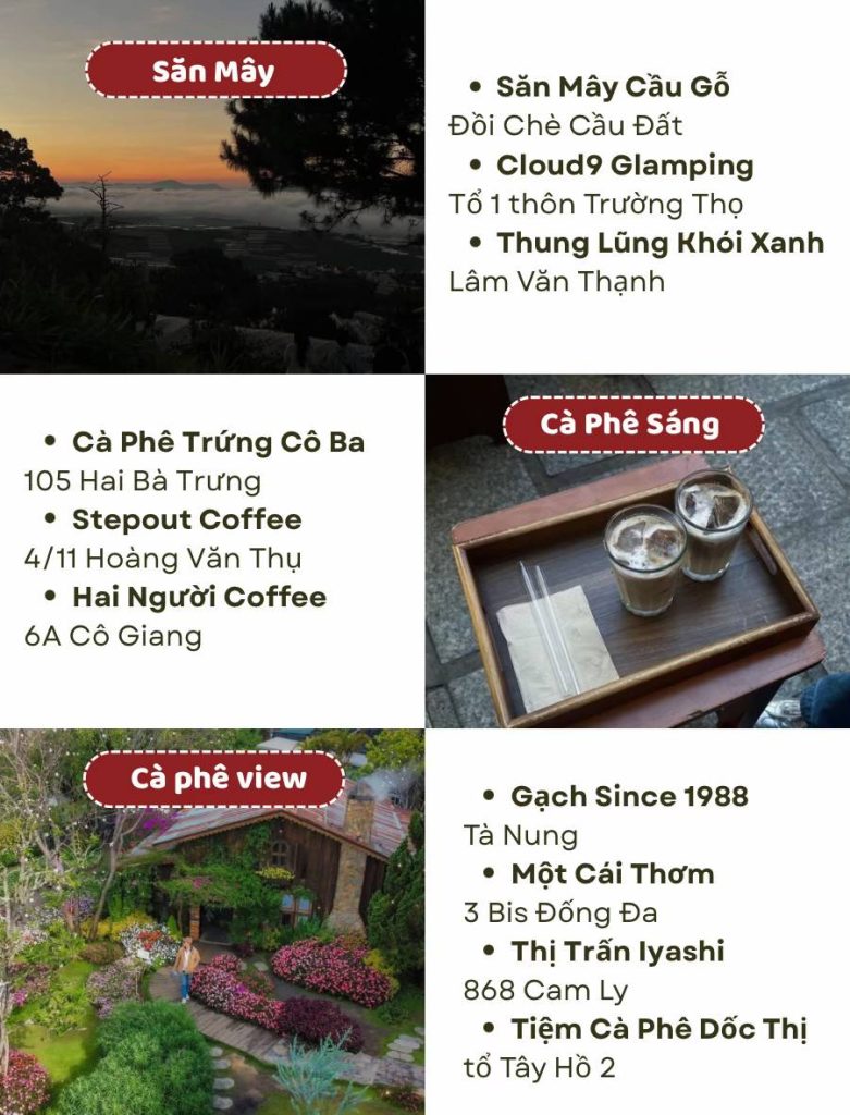 danh sách địa điểm săn mây và cà phê sáng ngon ở Đà Lạt