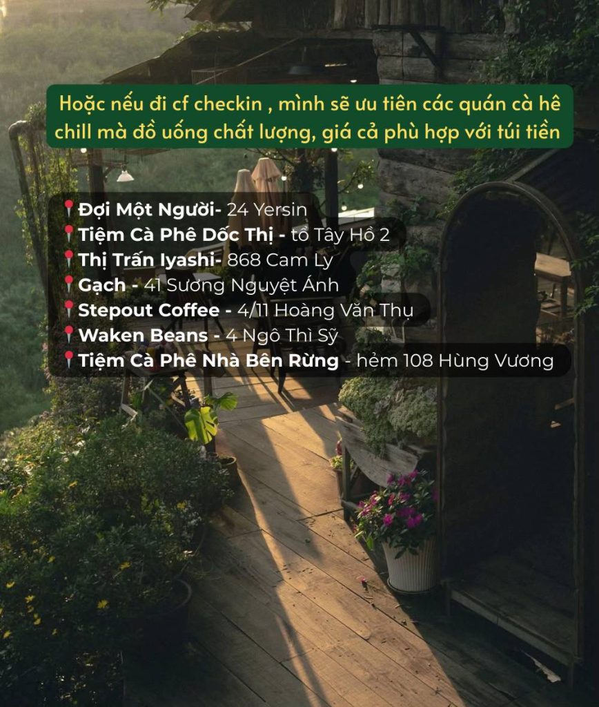 List các quán cà phê check in