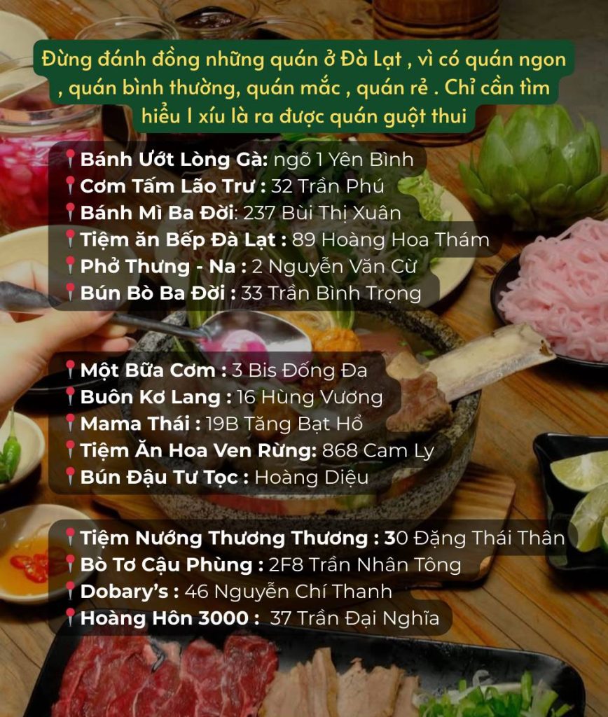List các quán ăn ngon Đà Lạt phải thử