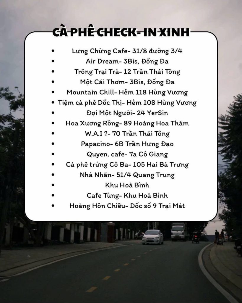 List các quán cà phê sáng + checkin