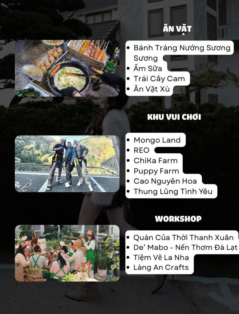 Quán ăn vặt ngon, khu vui chơi, workshop