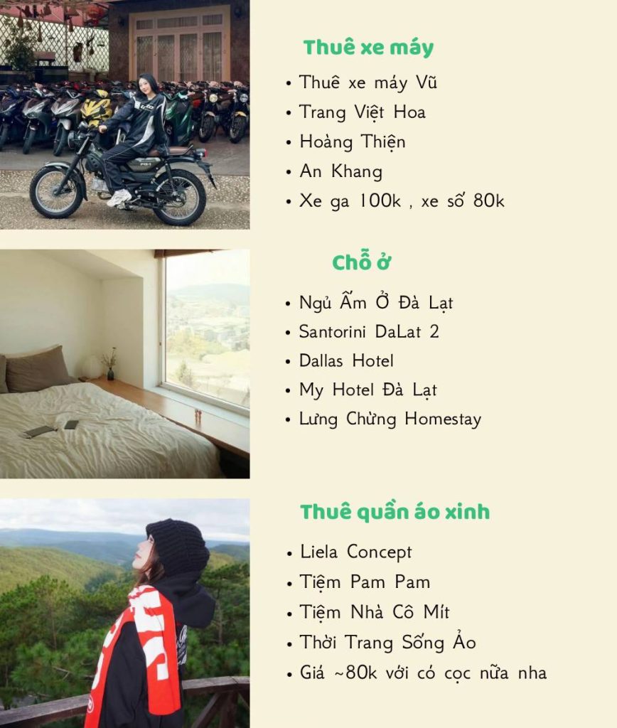 Các lưu ý về thuê xe máy, chỗ ở, thuê quần áo xinh ở Đà Lạt